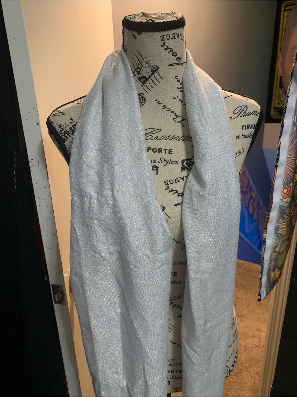 Express White shimmer scarf (has snags) but otherwise very beautiful!